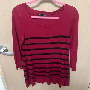 Cable & Gauge Burgundy and Black Striped Long Sleeve Sweater
